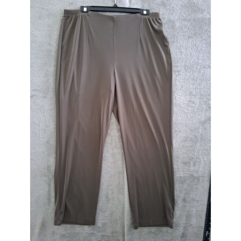 Chicos Easywear Pants Sz 3 / XL Short Taupe Wide Leg Pull on Liquid Knit Slinky